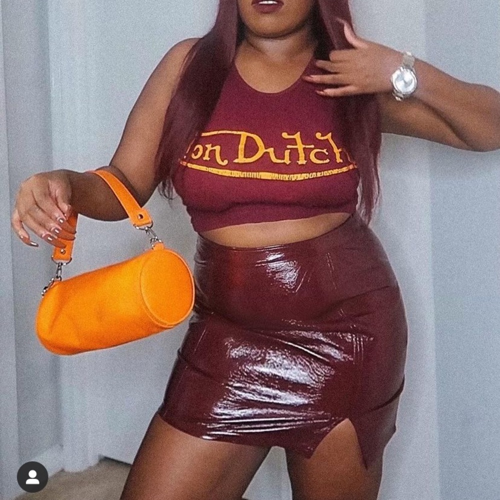 Burgundy Patton leather mini skirt